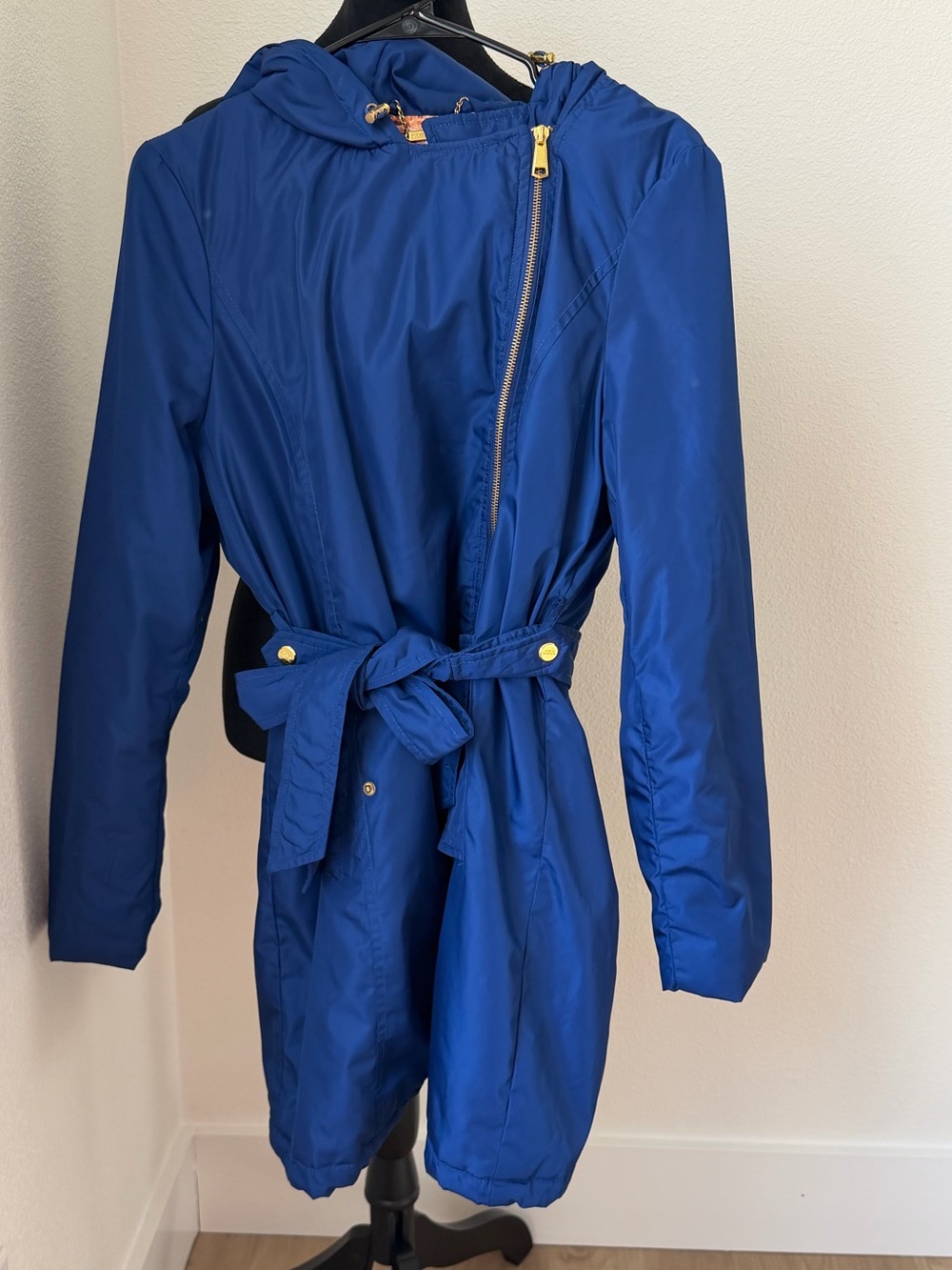 Steve Madden Royal Blue Hooded Trench Coat with Belt